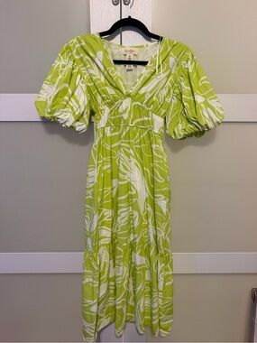 Jessica Simpson Lime Green and White Printed Maxi Dress